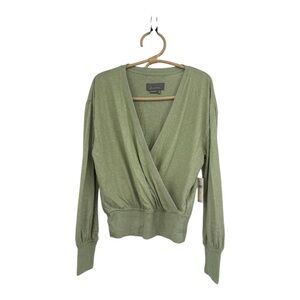 By Anthropologie Hacci Wrap Front Surplice Sweater Moss Green XS NWT
